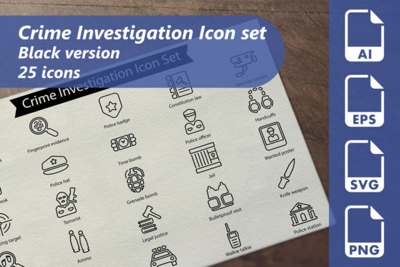 Crime Investigation Line Icon Set: Graphics and Icons for Local Business
