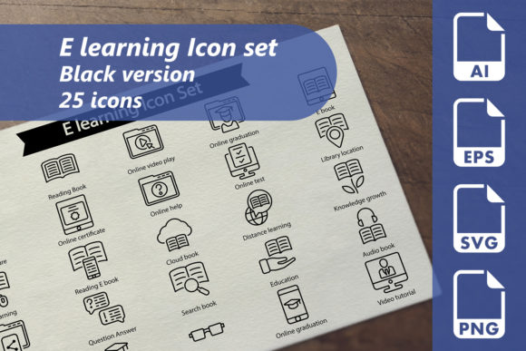 E Learing Line Icon Set