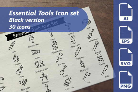 Essential Tools Line Icon Set: Graphics & Icons for Crafters