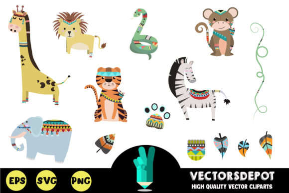 Woodland BOHO Tribal Animals Clipart: Graphics for Real Business Use